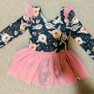 Floral Pink and Blue Girls Leotard with Skirt